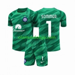 Camisola Inter de Milão Sommer 1 Guarda-redes Criança Equipamento Segundo 2023-2024 Manga Curta